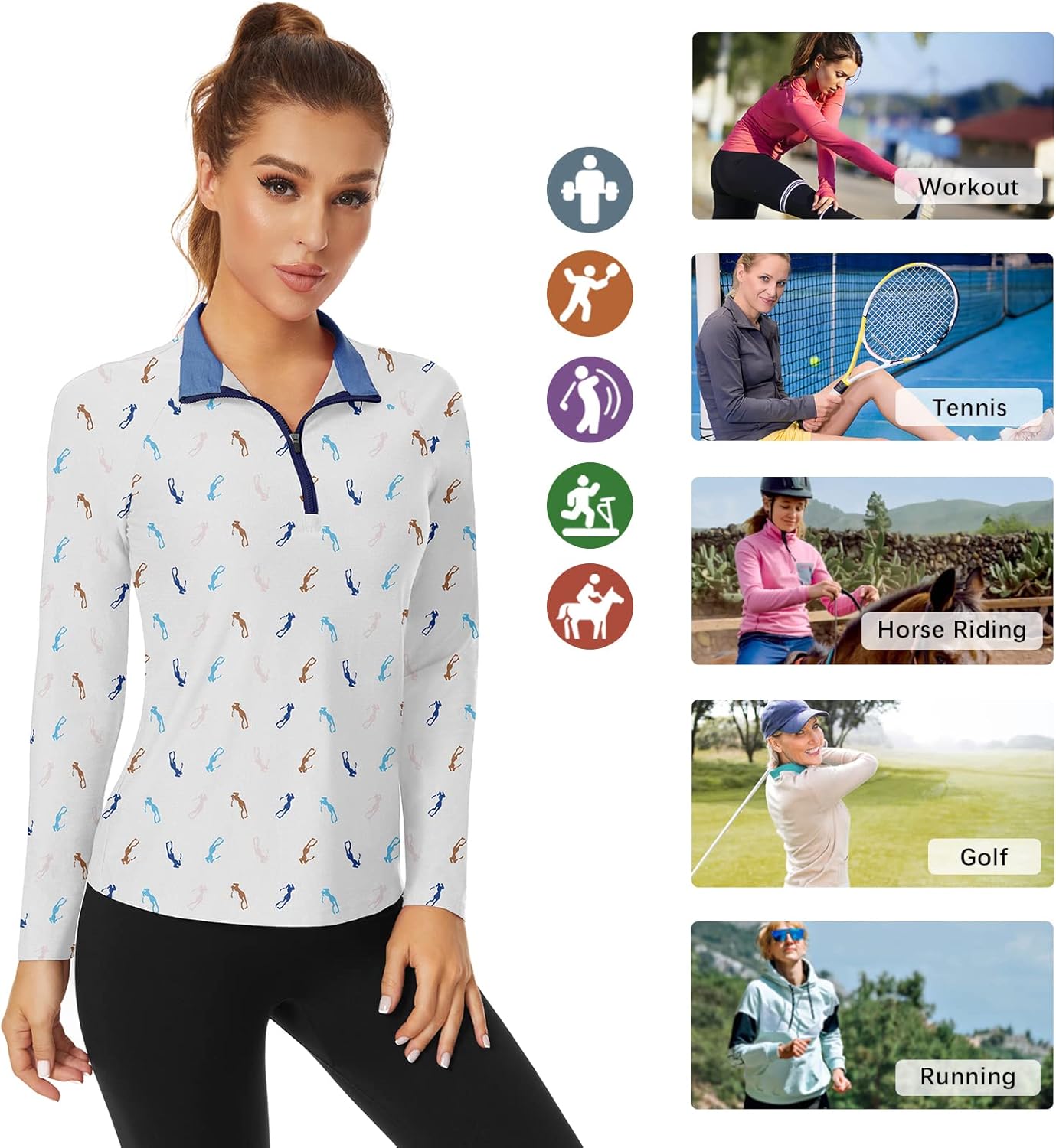 Soneven Women's Quarter Zip Polo Collared Golf Shirt Moisture Wicking Shirts Slim Fit for Casual Work - Image 6