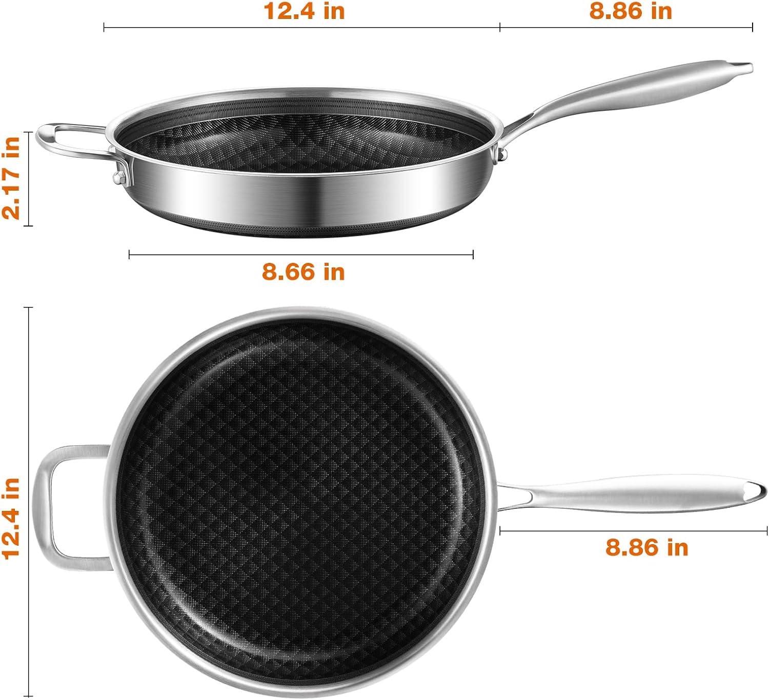 12-Inch Non Stick Frying Pans, Ceramic Coating NonStick Stainless Steel Pan Set, Tri-Ply Skillets and Pan Set with Lid, Cool-Touch Handle, Dishwasher and Oven Safe - Image 9