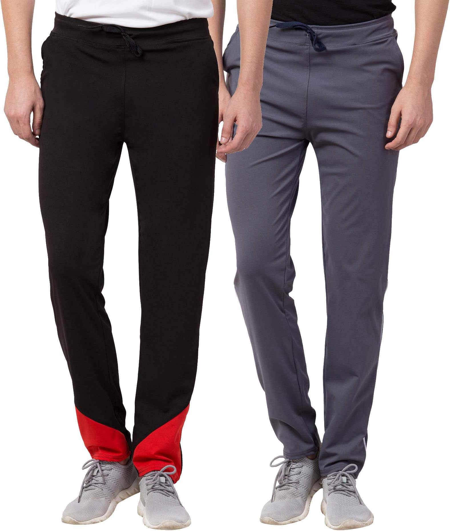 BLUECONBLUECON Men's Polyester Trackpant Combo Pack of 2, Black, Dark Grey, L