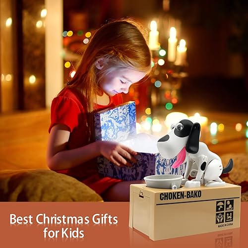 Miniatura 7 de SAYTAY - Alcancía para perros, cachorro hambriento robando monedas como monedas mágicas, regalo de cumpleaños para niños (blanco)