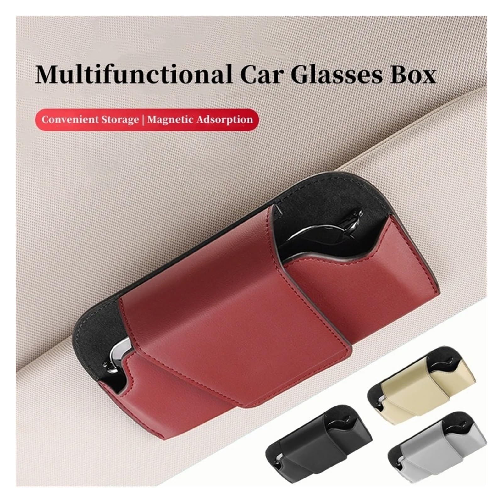 Support Universel Lunettes Auto Étui À Lunettes Pare-Soleil Automatique Porte-Lunettes en Cuir Clip Porte-Cartes Porte-Billet Rangement Intérieur Multifonction(Gray)