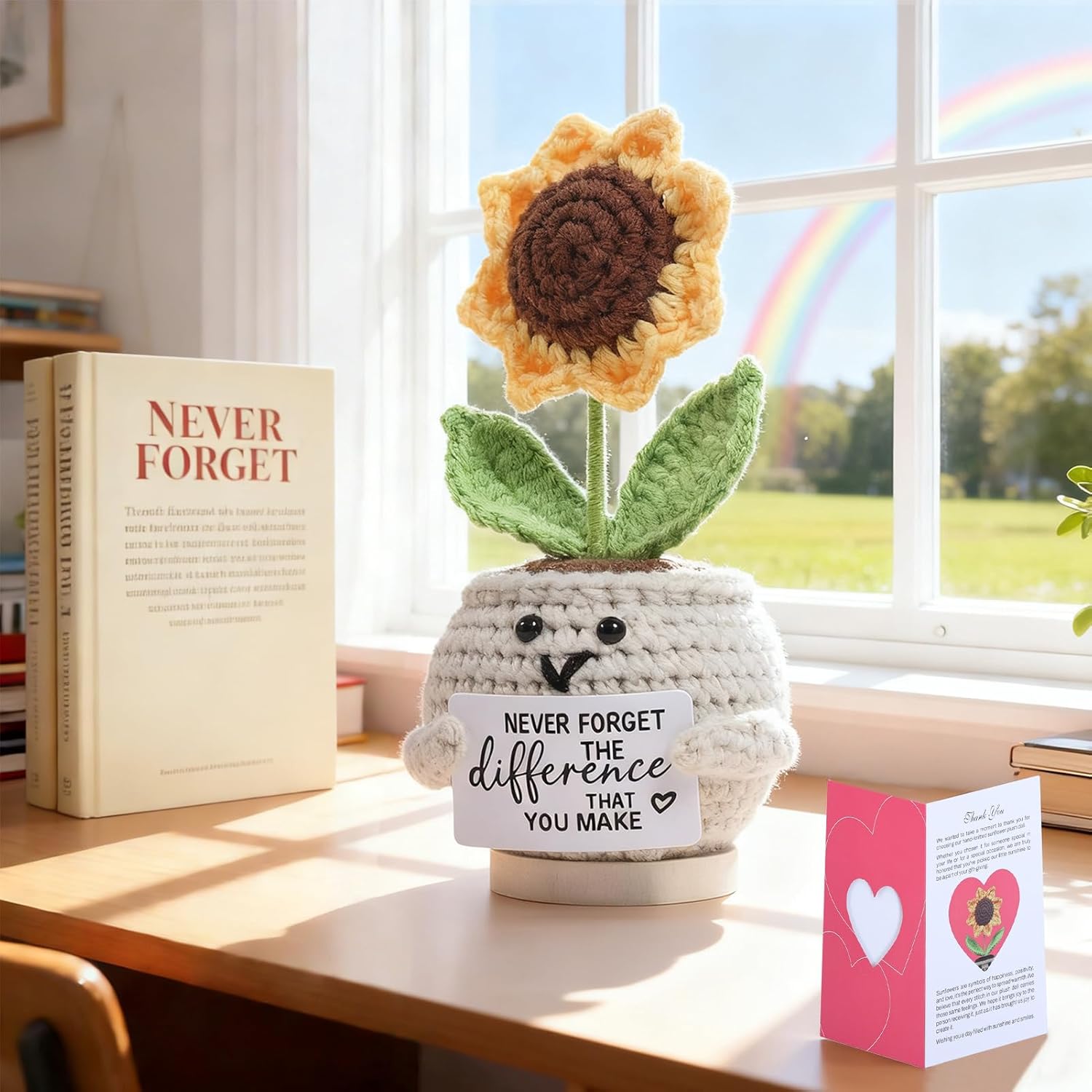 Positive Handmade Sunflower Crochet Doll - Emotional Support Gifts for Teacher, Best Friend - Farewell Gift for Coworker,Boss,Nurse- Birthday, Christmas, Thank You Presents for Women, Men,Mom,Dad - Image 2