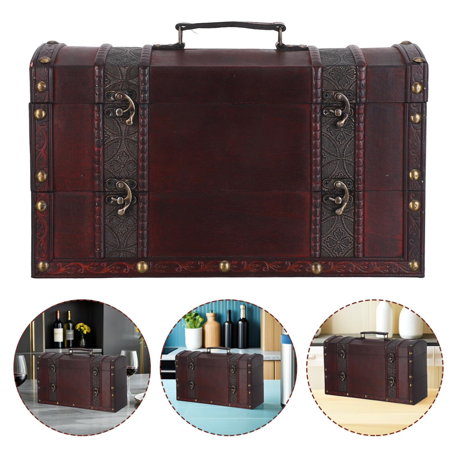 Scatola Vino in Legno Vintage con Coperchio e Maniglia Contenitore Doppio per Bottiglie Custodia Robusta per Trasporto e Conservazione Vino Regalo Matrimonio e Festa