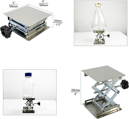 Miniatura 3 de (R) Lab Jack Lift Scissor Table Mini Acero Inoxidable 4 "x4" x 6 " Carga máxima 6.6 lbs3kg