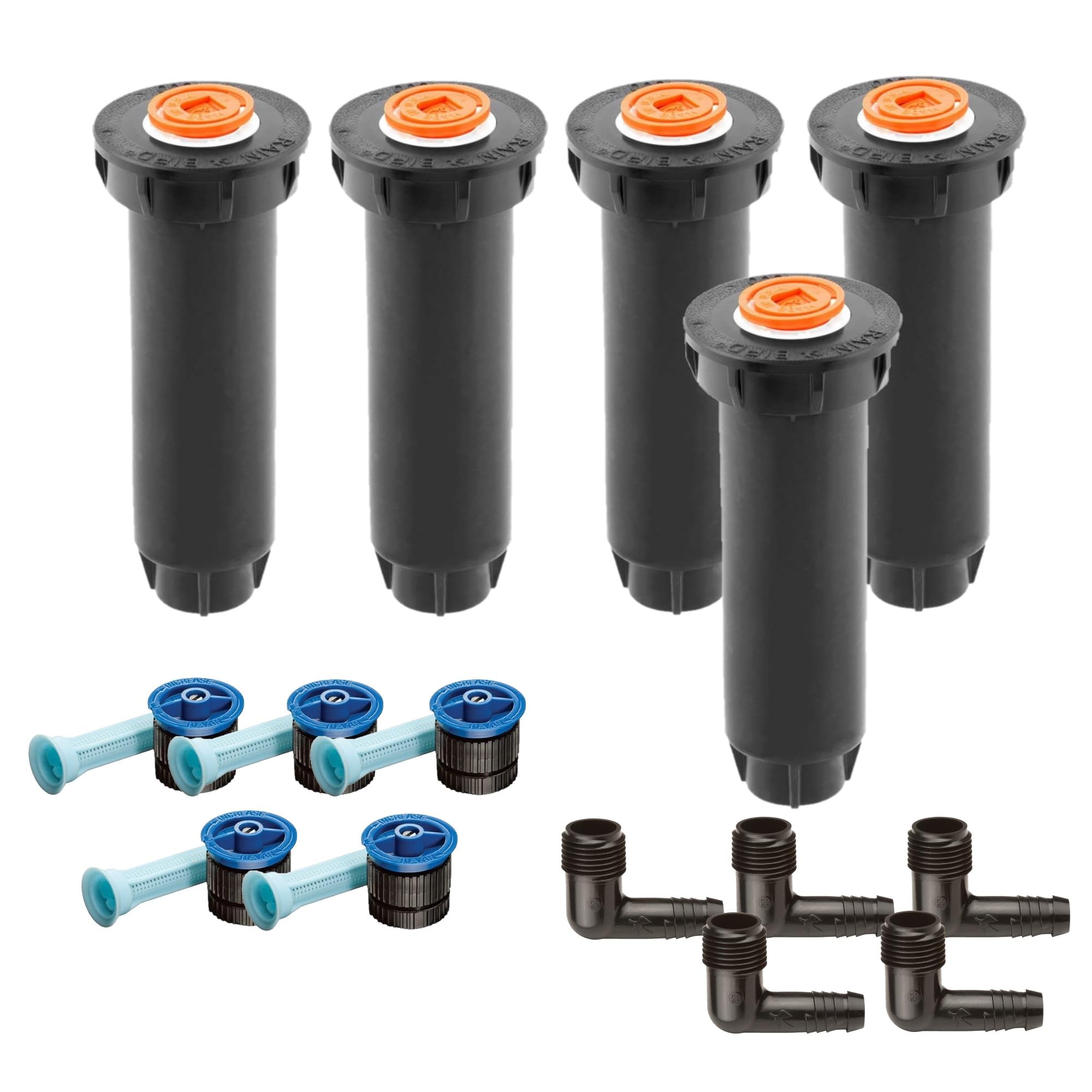 5X Rain-Bird 1804 Versenkregner mit 10 Van Düsen 2,1-3,1 m & 1/2" Flexwinkel SBE050