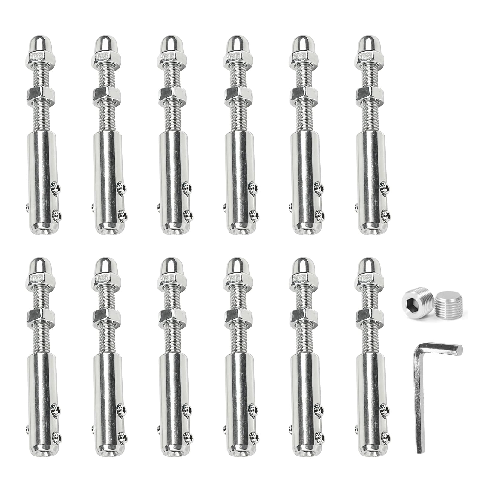 12 morsetti per fune in acciaio inox, 3 mm, con chiave a brugola per il fissaggio di funi metalliche