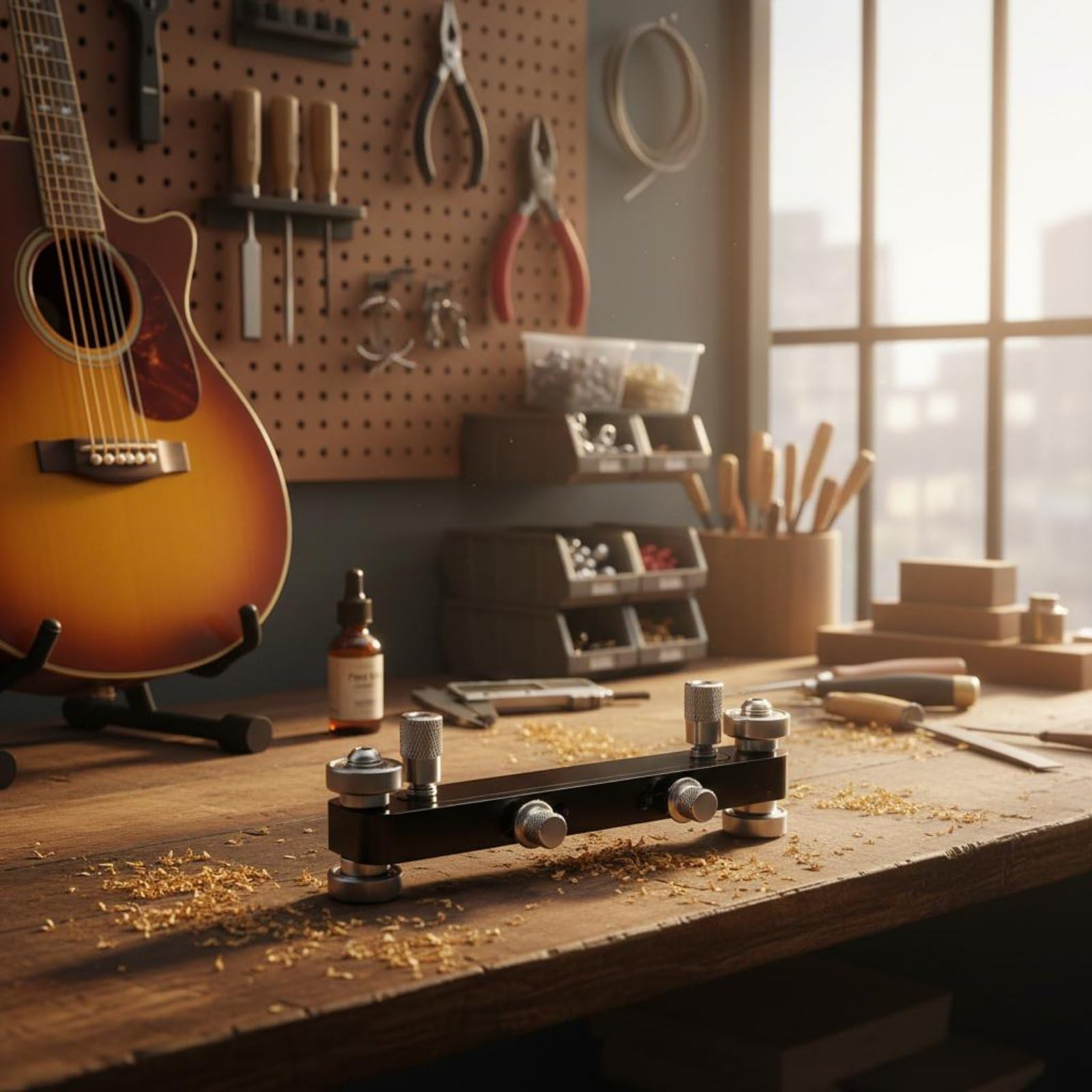 F Fityle Accesorio de Precisión para Lijar Cejuelas y Puentes con Base Plana y Cojinetes Suave de Construcción Robusta Adecuado para Instrumentos de Cuerda y Mantenimiento de Guitarras , Negro