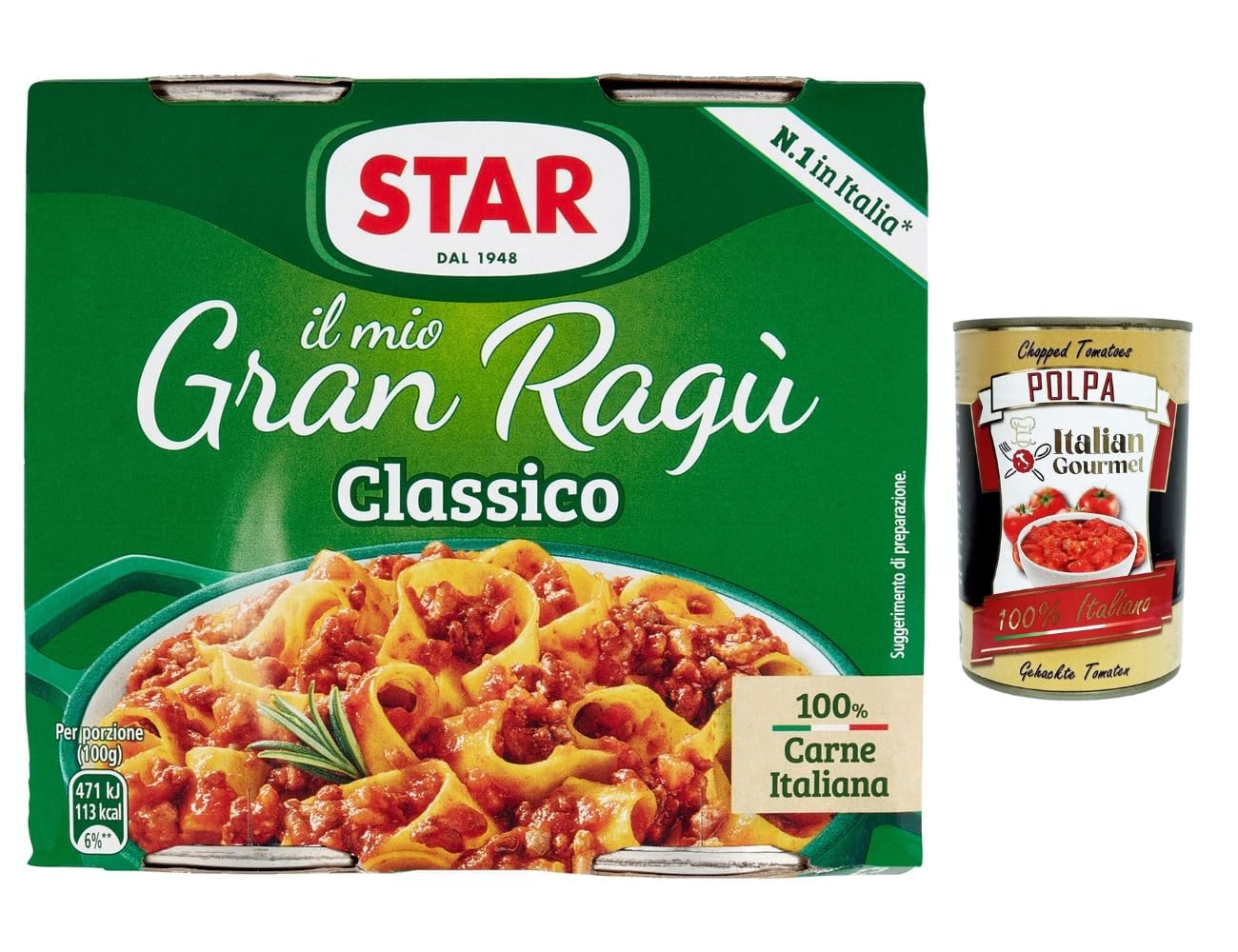 Italian Gourmet Il Mio Gran Ragù Classico sugo 24 x 2 x 180g Sauce | Carne saporita e ricetta tradizionale, fertig gewürzt für Lasagne, pasta al, Gesamtnettogewicht 360 g + Kostenlos Polpa 400g