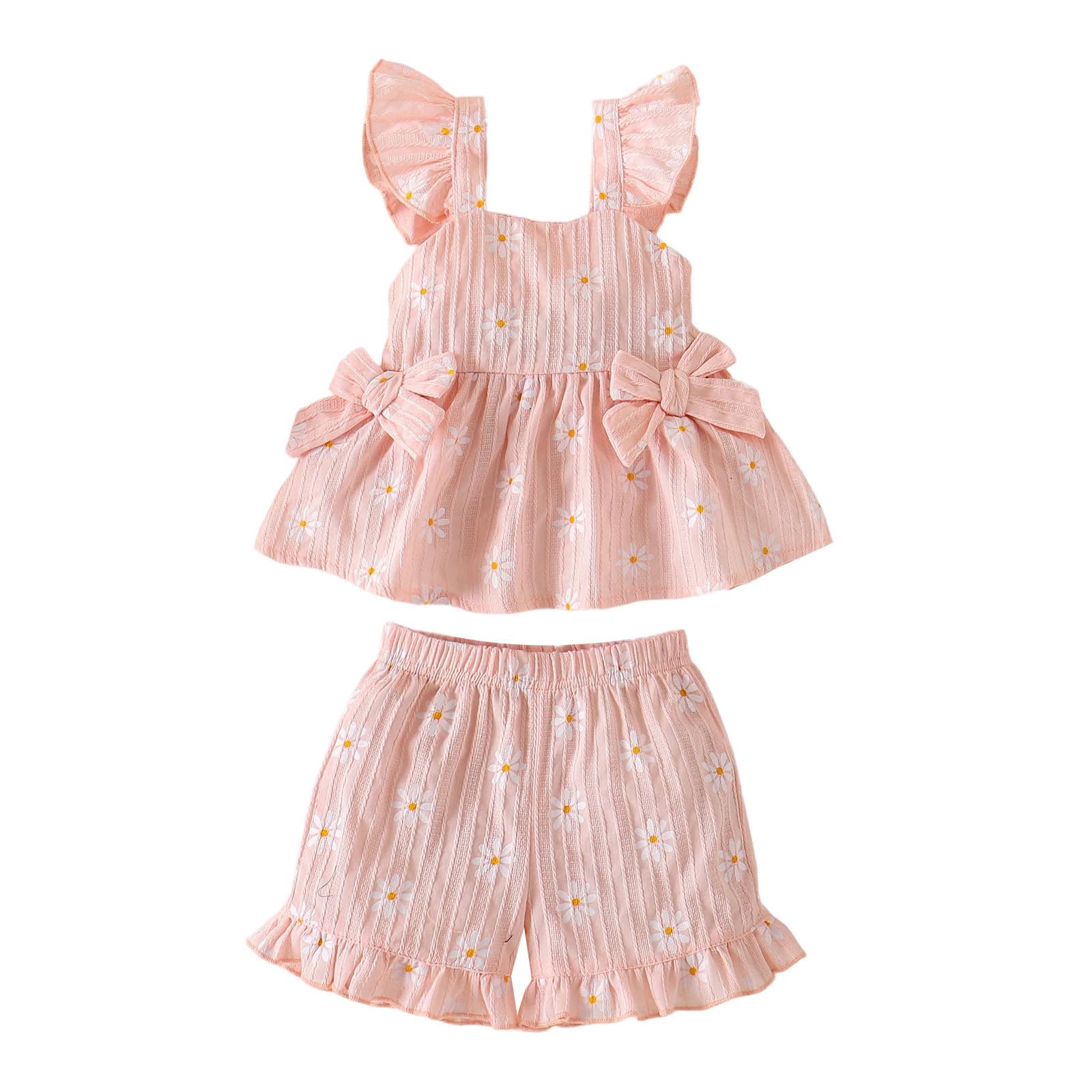 Ropa Verano Para Niña Linda Blusa con Volantes y Margaritas Pantalones Cortos Conjunto de Conjuntos Para Niña Pequeña - 1