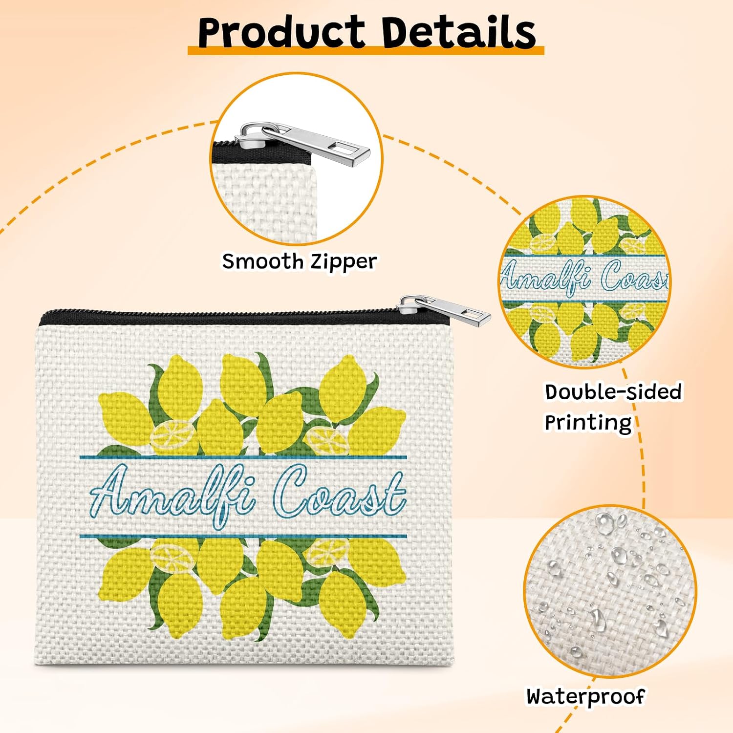 Italian Lemon Themed Gifts Coin Purse Amalfi Coast Cosmetics Bags image 3