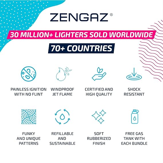 Zengaz Prefilled 3 Pack Cool Torch Lighters - Refillable Butane Lighter, Windproof Jet Flame, Rubberized Matte Finish, No Flint for Men & Women Plus Free 18ML Refill, Nugs Not Dr*gs, 3-Count