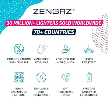 Zengaz Prefilled 3 Pack Cool Torch Lighters - Refillable Butane Lighter, Windproof Jet Flame, Rubberized Matte Finish, No Flint for Men & Women Plus Free 18ML Refill, Nugs Not Dr*gs, 3-Count