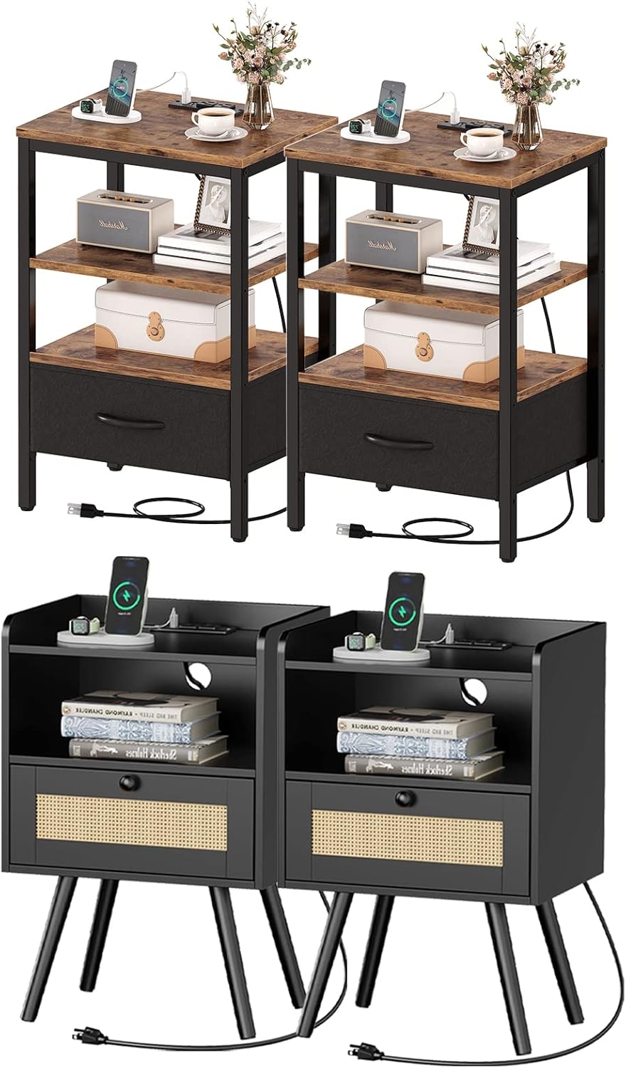 SUPERJARE Nightstands Set of 2 with Adjustable Fabric