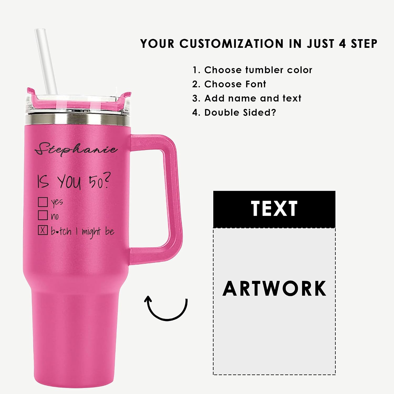50th Birthday Gifts Personalized Tumbler 40 oz Laser Engraved, Insulated Cup with Handle, Lid and Straw, Funny Is You 30 Gift Idea for Mom Dad Husband Wife Sister Friends Coworker– 50th Bday Gifts