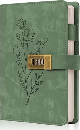 Lock Diary for Women Diary with Lock for Girls A5 Leather Locked Journal 260 Pages 100 GSM Refillable Journal with Lock for Teens Secrets Flower Journals with Combination Passwords, 5.7"x8.3", Green