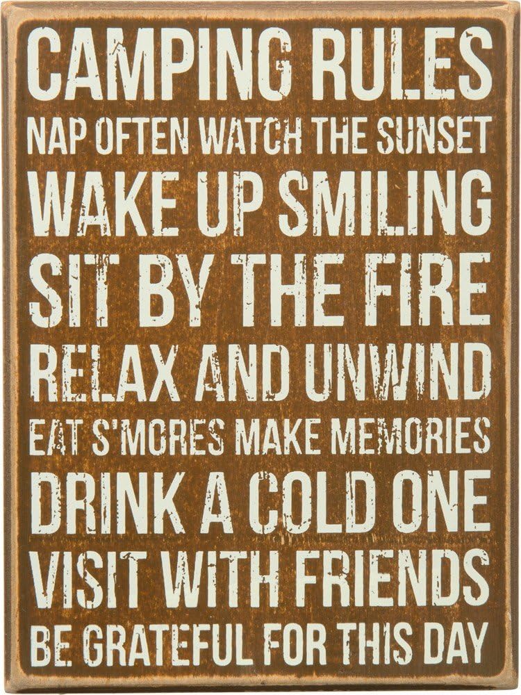 Primitives by Kathy 27371 Rustic Brown Box Sign, 6 x 8, Camping Rules