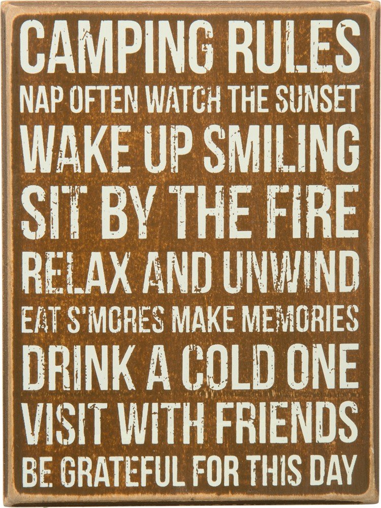 Primitives by Kathy27371 Rustic Brown Box Sign, 6 x 8, Camping Rules