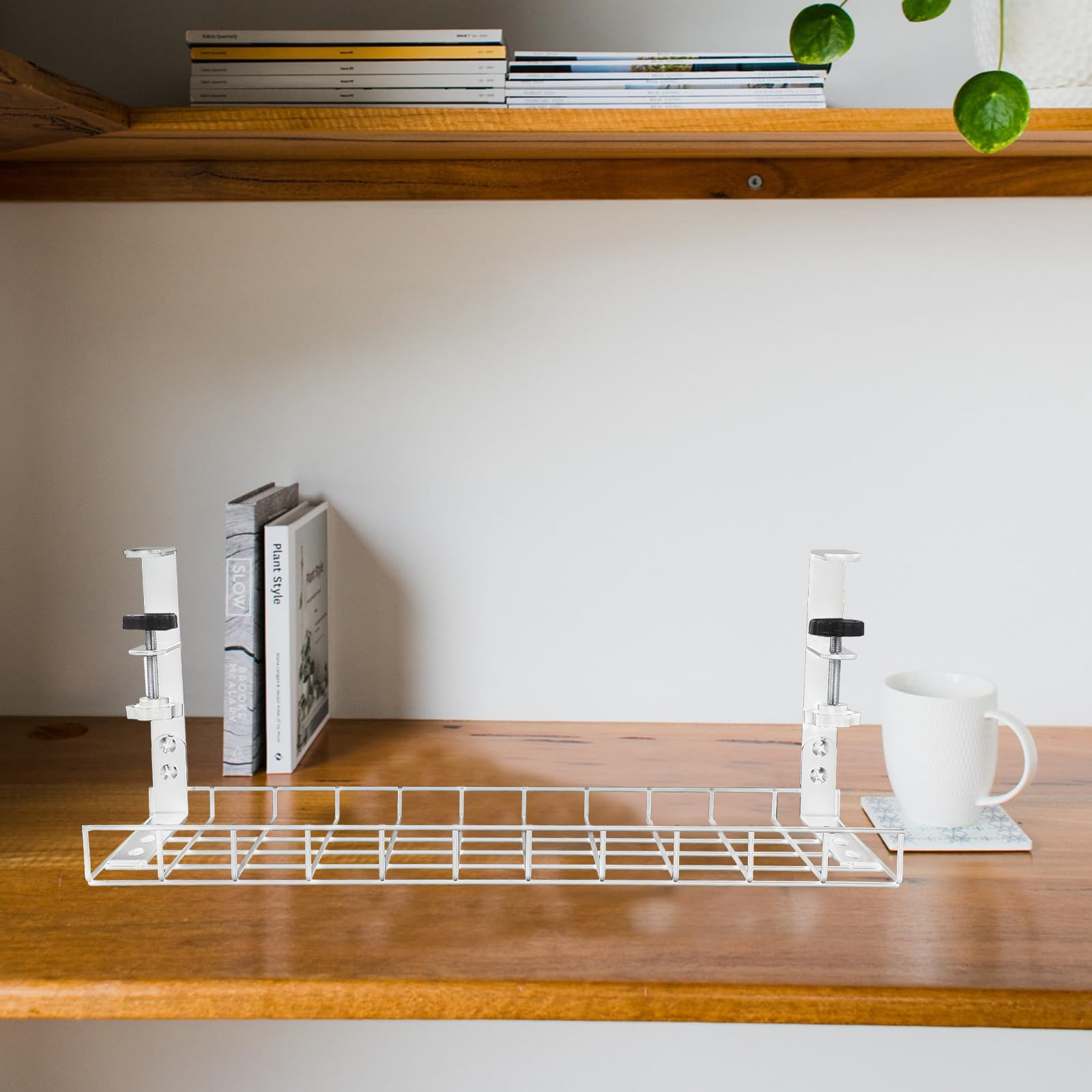 Acier Blanc Organisateur de Câbles Réglable 1 à 5cm, sous Bureau