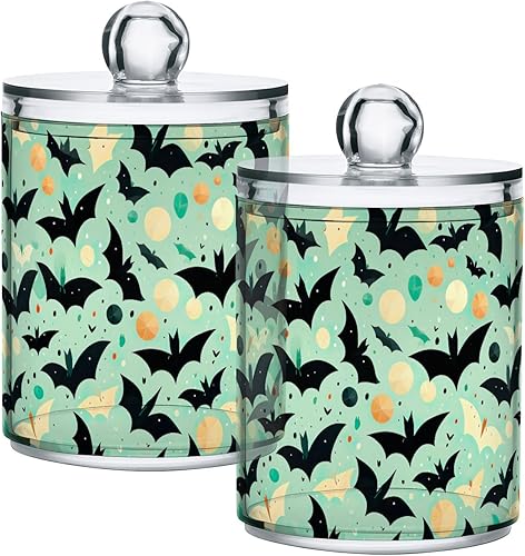 CHIFIGNO Juego de 2 recipientes dispensadores de murciélagos de Halloween negros para boticario transparente, recipiente de baño para bolas de
