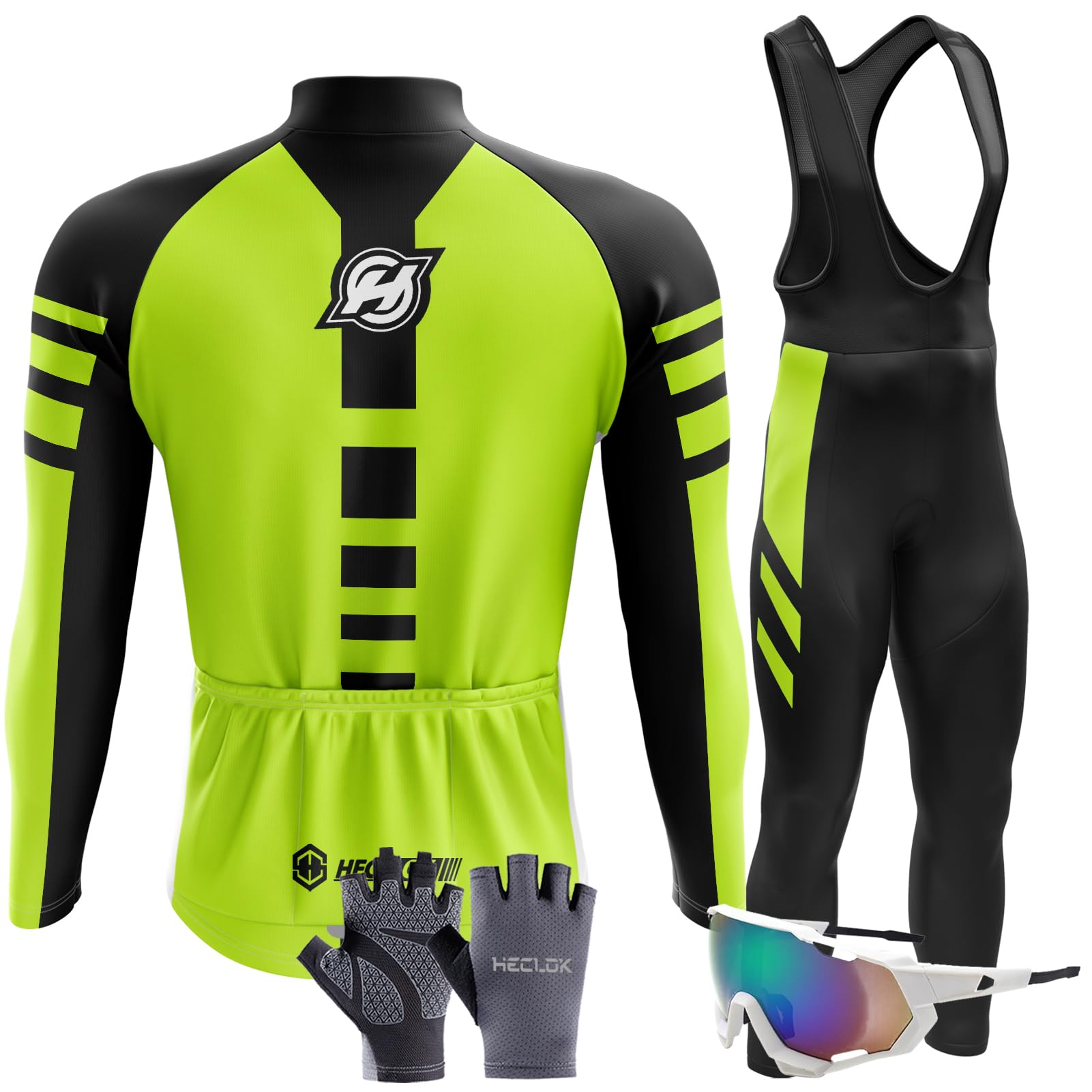 Maillot Ciclismo Hombre Otoño/Primavera,Traje de Ciclismo de Manga Larga,Ropa Bicicleta Conjunto MTB Maillot Bici Manga Larga y Culotte Ciclista con Badana Gel