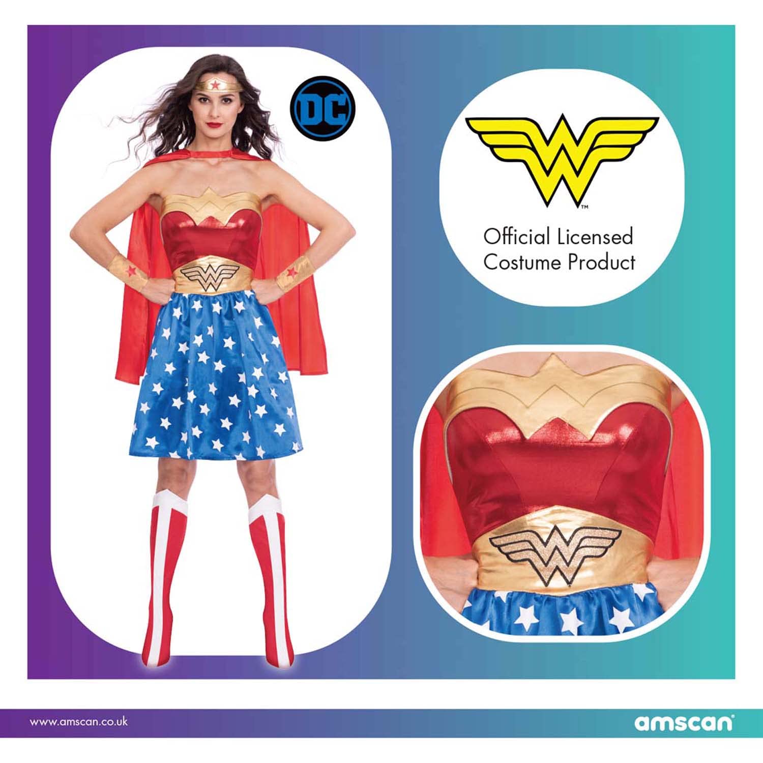 amscan 9915556 - Damski oficjalny kostium kostiumowy DC Comics Wonder Woman dla dorosłych Rozmiar: 18-20