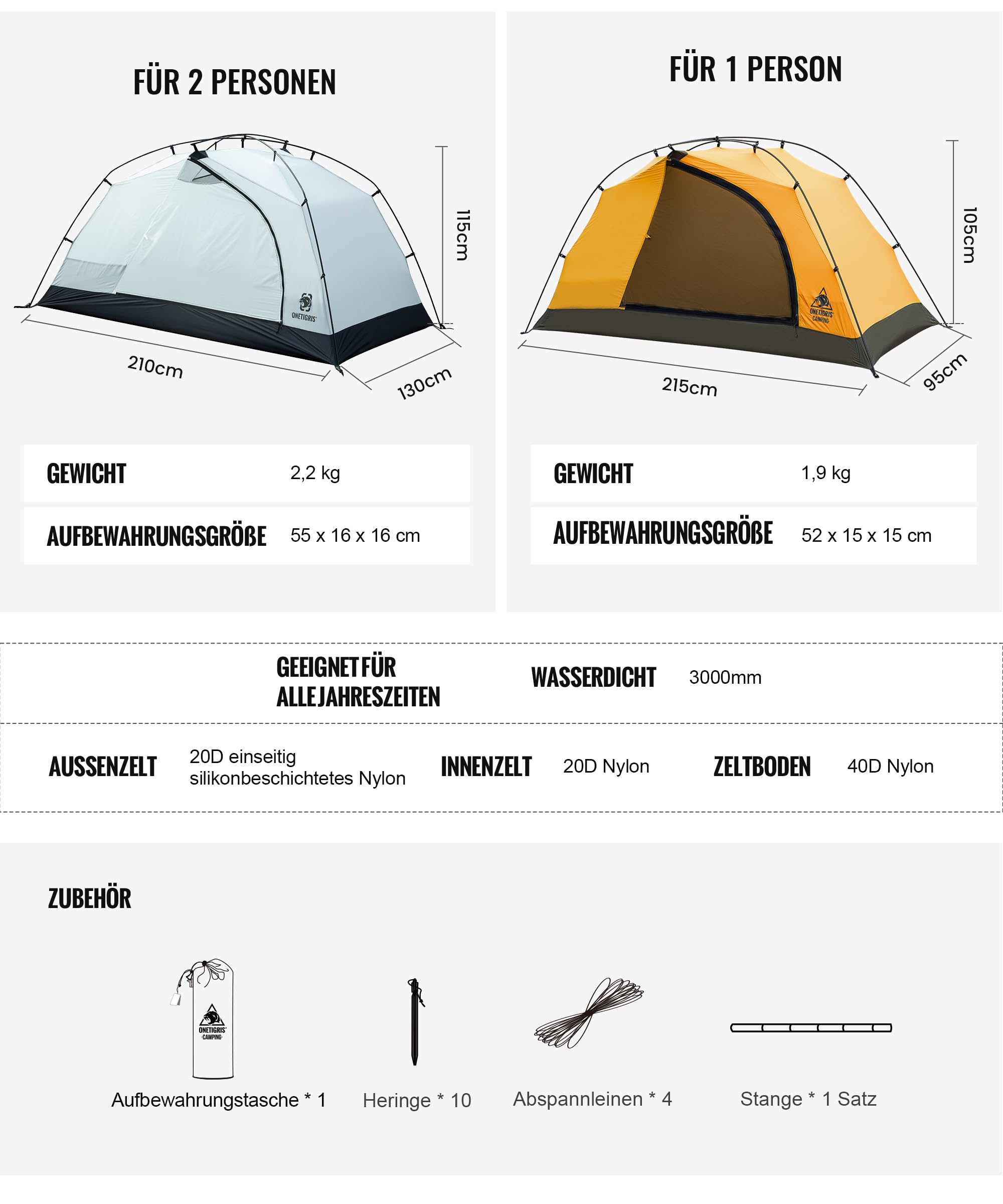 OneTigris Stella - Mochila para 2 personas, ligera, 3000 mm, resistente al agua, 4 estaciones, tienda de campaña para exteriores, senderismo, montañismo (negro)