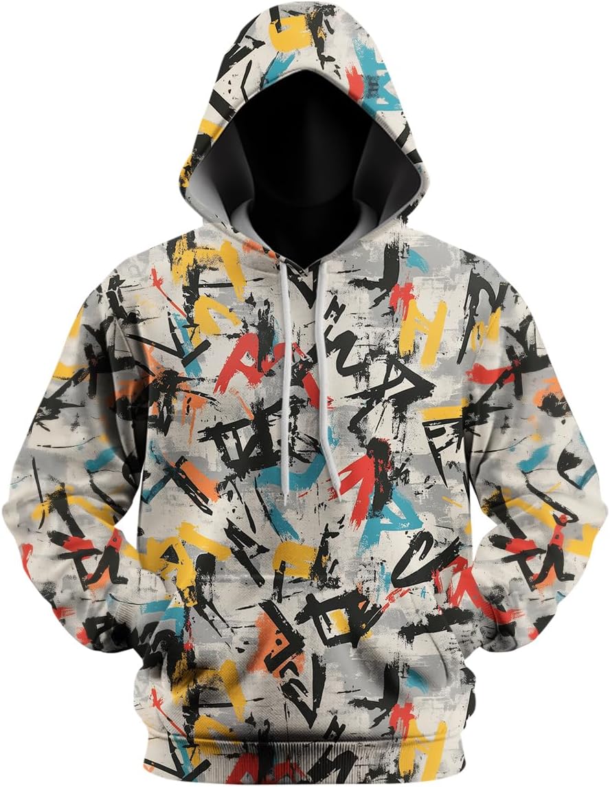 Graffiti Hoodie for Men 3D Street Art Streetwear Pullover Colorful Hip-Hop Style Sweatshirt - Image 4