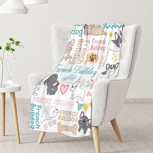 Miniatura 2 de Manta de bulldog francés para niñas y niños, tamaño de regazo de 30 x 40 pulgadas, manta de felpa suave y peluda, regalos para Navidad, manta blanca
