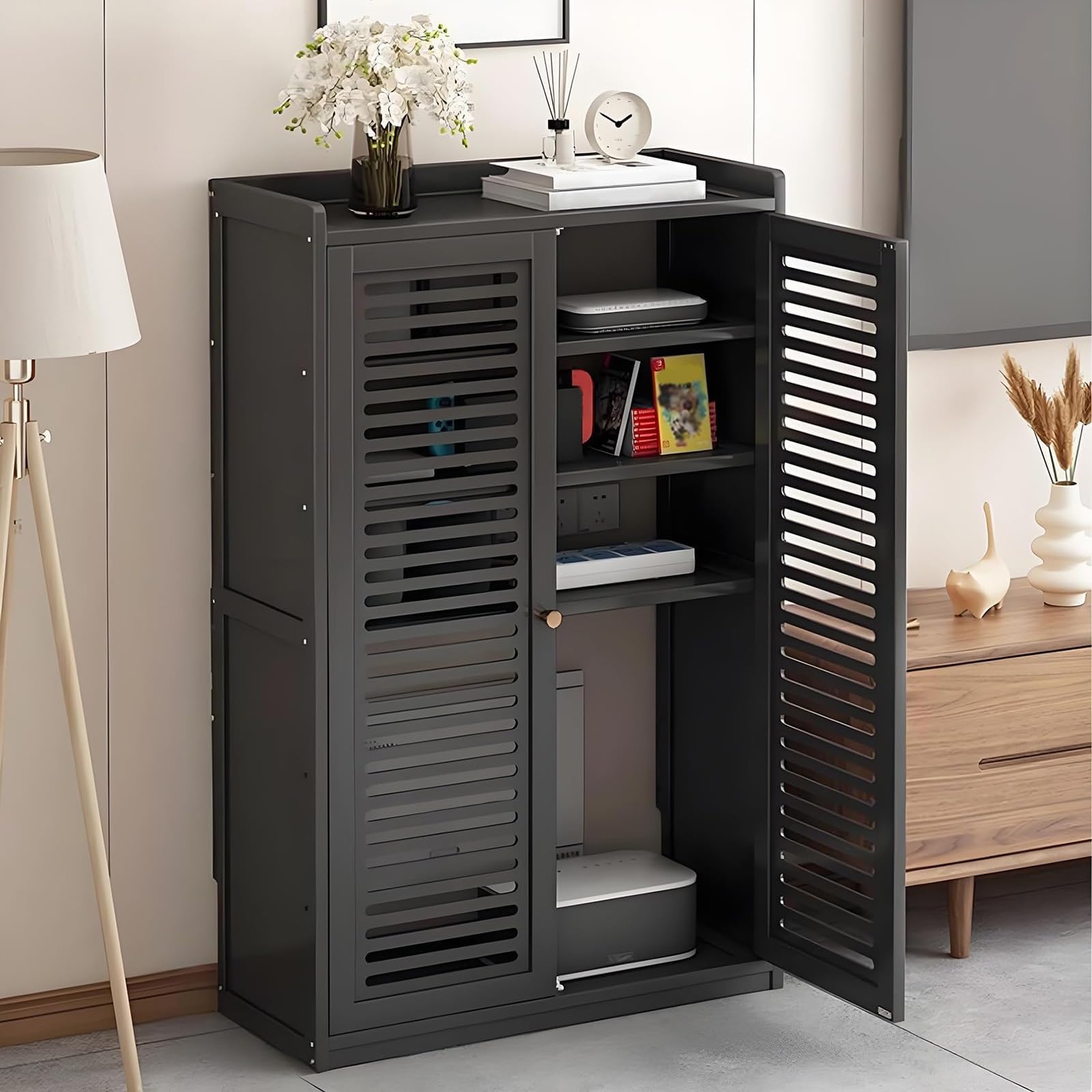 Armoire routeur WiFi en bois étagères réglables pour salon et bureau propre
