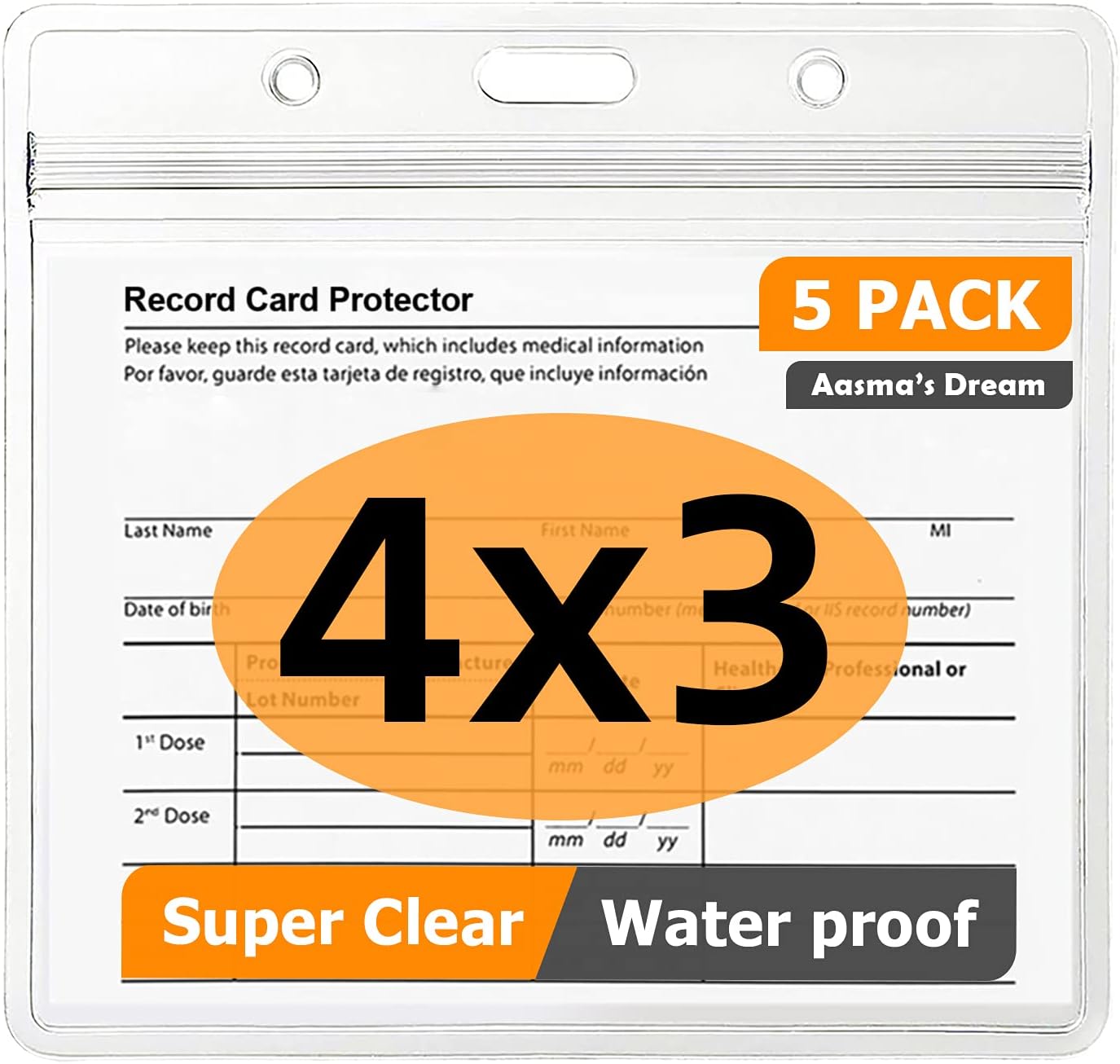 5 Pack CDC Vaccine Card Protector Waterproof 4x3 Inches Immunization Record COVID Vaccination Card Holder Clear Vinyl Plastic Sleeve with Type Resealable Zip