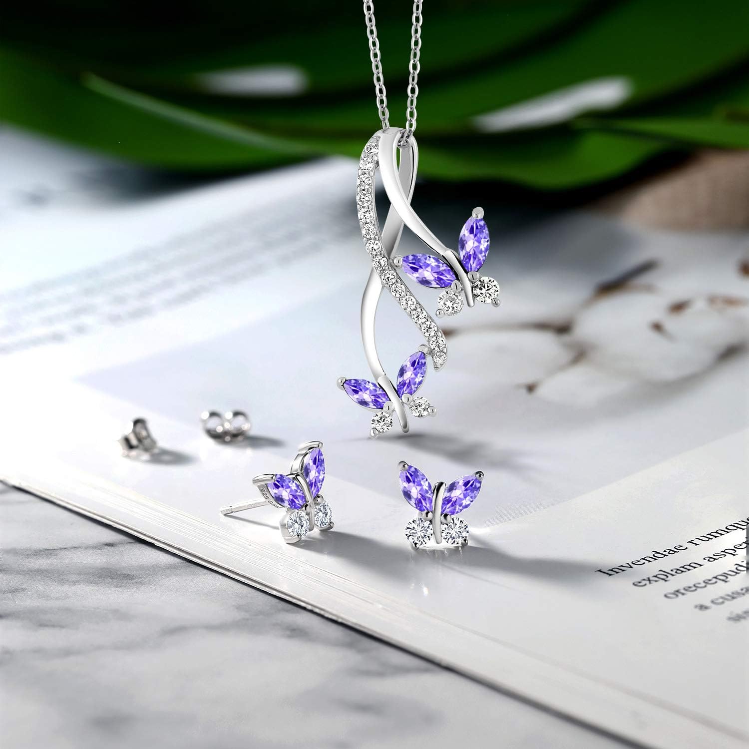 Gem Stone King 2.13 Cttw Marquise Cut Blue Tanzanite Pendant and Earrings Jewelry Set For Women | 925 Sterling Silver | Gemstone Birthstone | With 18 Inches Silver Chain - Image 3