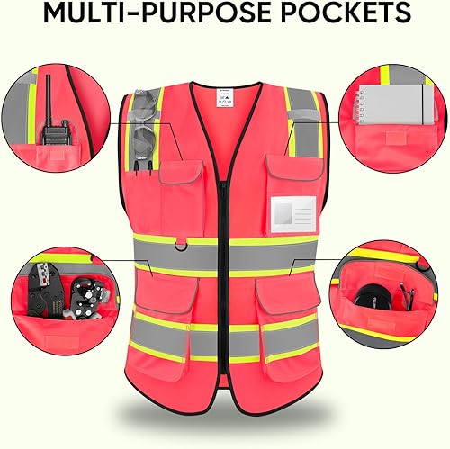 Vista 37 de TICONN Chaleco de seguridad reflectante de alta visibilidad clase II chaleco de malla para mujeres y hombres cumple con las normas ANSI Blanco