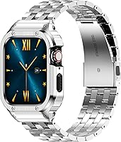 Vista 14 de HASLFM Correa de acero inoxidable con funda compatible con Apple Watch Series 9, 8, 7 (1.614 pulgadas), 6 5 4 SE3/2/1 (1.575 pulgadas), Series 3, 2