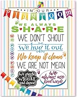 Vista 9 de In Our Playroom Rules Wall Art 11x14 Framed Poster Ready to Hang Kids Behavior Chart Nursery Decor Classroom Rules Poster Sharing Kind Words Hug It
