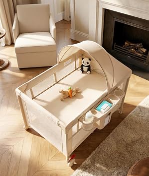 Pack and Play,Baby Bassinet,Playpen,Crib, Diaper Changer,Khaki