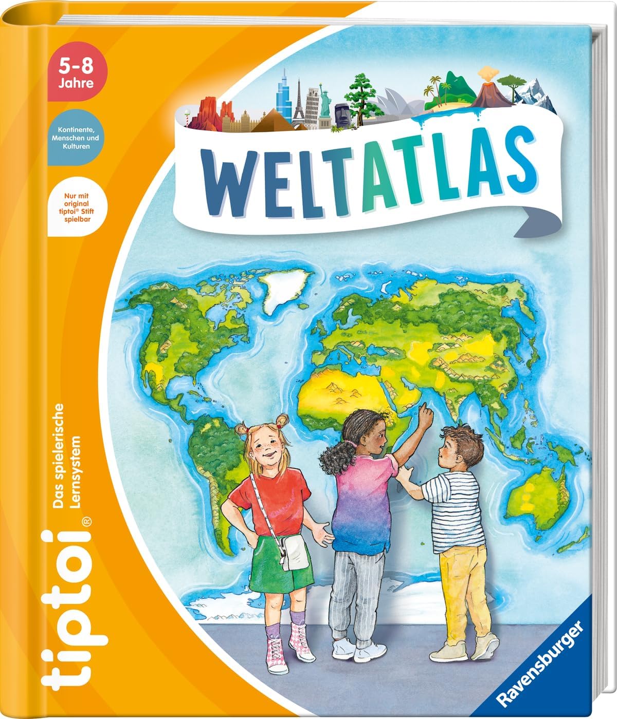 tiptoi Ravensburger Set: Weltatlas (Kinderbuch) + 00110 Stift mit Weltkarte, Lernspielzeug für Kinder ab 5 Jahre