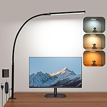 Led Desk Lamp for Home Office, Eye-Caring Desk Light with Clamp, Clip on Light for Reading, 3 Modes 10 Brightness, Flexible Goose-Neck, Memory Function, Study, Work, Draw, Black