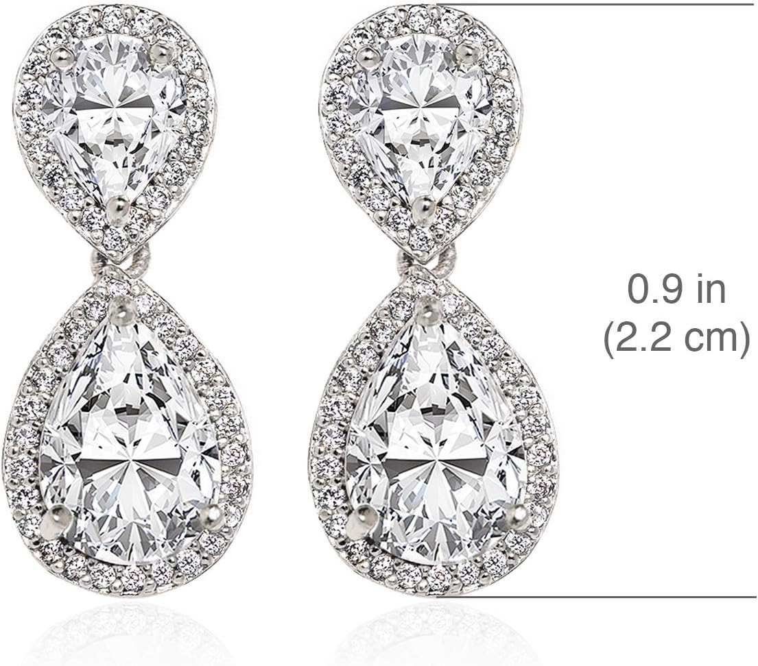 A+O Wedding Bridal Dangle Earrings or Clip on in Silver, Gold, Rose Gold - Image 3