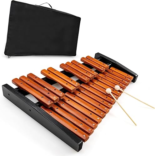 Costzon Xilófono portátil de 25 notas, kit de xilófono de madera con 2 mazos y práctica bolsa de transporte, instrumento de percusión xilófono para