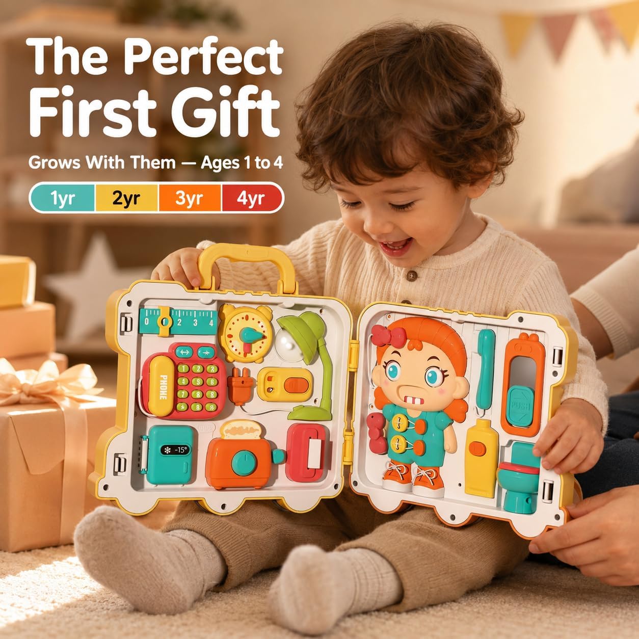 Musical Montessori Busy Board for 1 Year Old to 4 Years Old | 8-in-1 Sensory Gameplay | Educational Toys for Babies | Fine Motor Skills, Thinking & Senses | Toddler Busy Board Gift for Girls & Boys