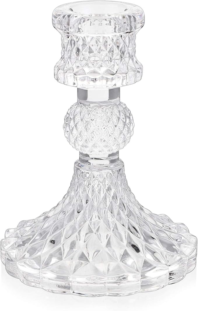 OwnMy Clear Glass Taper Candle Holder Decorative