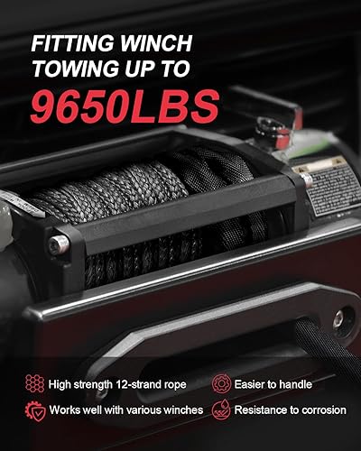 Miniatura 2 de Kolvoii Kit de cuerda de cabrestante sintética, cable de cabrestante de 14 pulgadas x 50 pies, 8500 libras con gancho de acero, funda protectora y