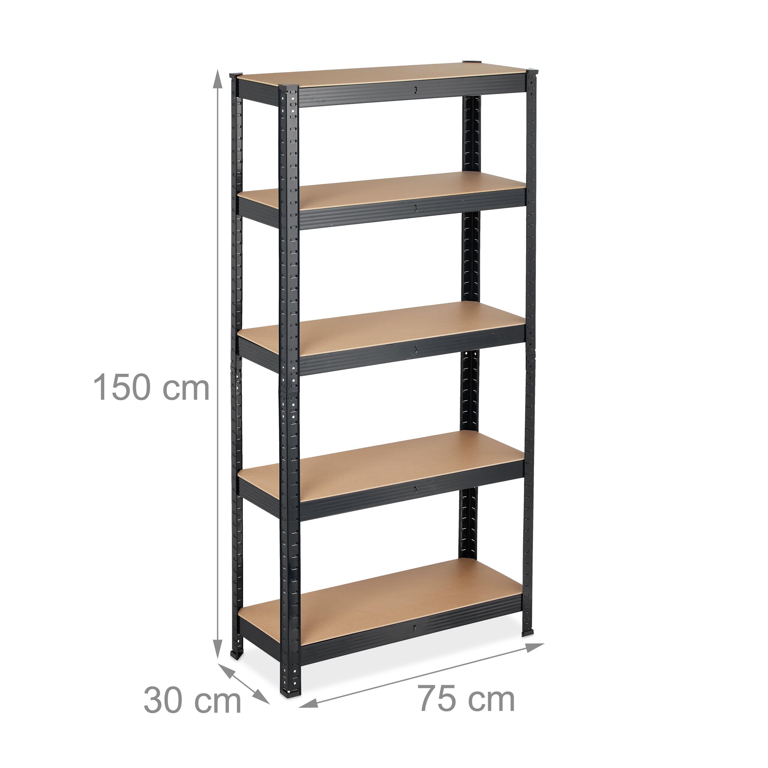 2 x regał do dużych obciążeń, (wys. x szer. x gł.): 150 x 75 x 30 cm, nośność: 875 kg, 5 półek, do wkładania, piwnicy, garażu, stali, MDF, czarny