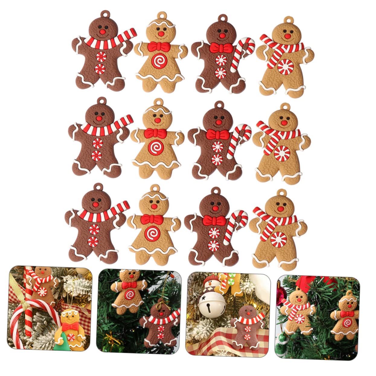 24piezas Adorables Adornos De Jengibre para Colgar El Árbol De Navidad Decoraciones De PVC para Árbol De Navidad para Decorar Fiestas y Celebraciones Navideñas