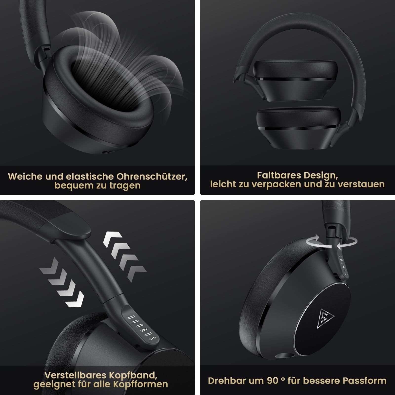 DOQAUS Over Ear Kopfhörer mit Kabel, 50mm HiFi Studio Kopfhörer für DJ & Monitoring, mit 6.35mm & 3.5mm Dual-Stecker, Share Port, Bequeme Ohrpolster, Drehbare Ohrmuscheln, Schwarz