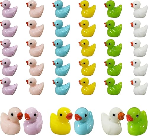 Miniatura 8 de Paquete de 36 dijes de pato pequeño cuentas de resina de pato pequeño para decoración de slime, casa de muñecas, adornos de manualidades