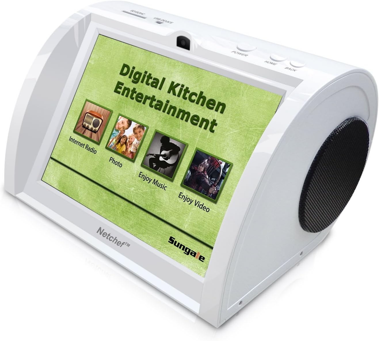 NC820, Kitchen Entertainment, Counter-top Design, Hi-Fi Speakers, Audio Book, 15K+ Radio Stations, Streaming Videos, Movies, Music, Auto Wi-Fi, Plug & Play, Social Media, Recipes, 8?Touch Panel