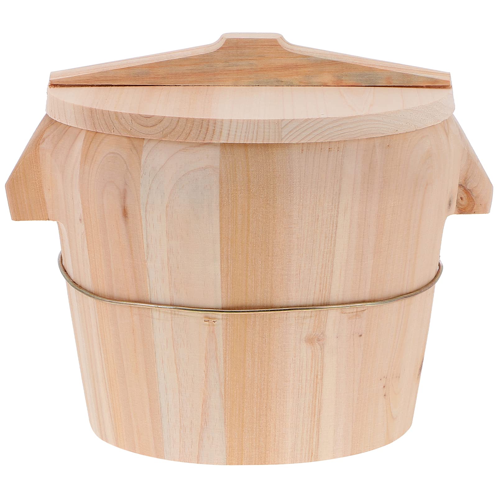 OUNONA Secchio per Riso al Vapore in Legno di Cedro Beige con Manico Laterale e Coperchio, Design Anti-scottatura e Fondo Mobile per Cucina Domestica