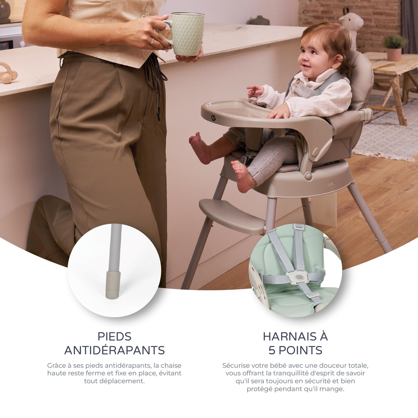 MS BabyWorld - Chaise haute BELLY pour bébé | Convertible en rehausseur et en chaise | 3 en 1 | Chaise haute pliable avec siège rembourré et repose-pieds (Belly Vert)