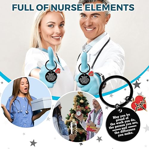 Miniatura 6 de Sureio Juego de 24 regalos para enfermera, llavero de enfermería, regalo de agradecimiento con borla de organza y etiqueta, regalos de